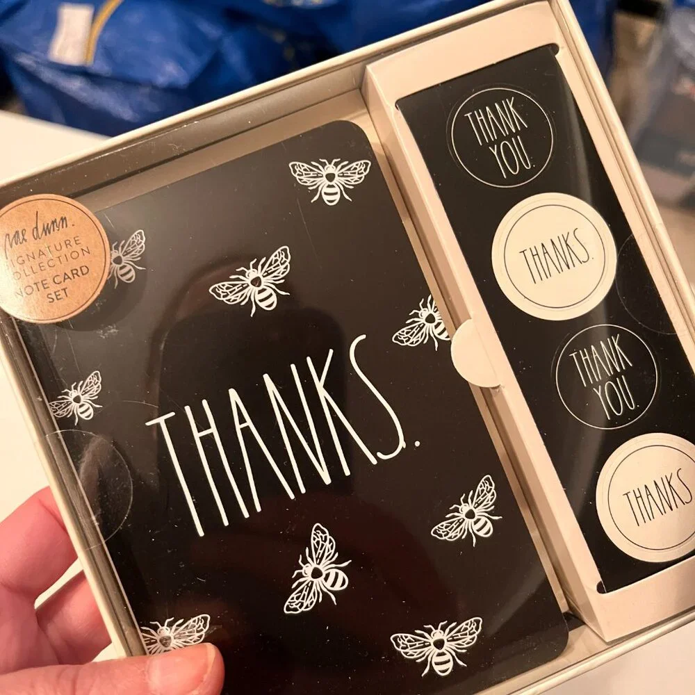 Thank You Cards with Bees‎ by Rae Dunn (Note Card Set and Stickers - new)
